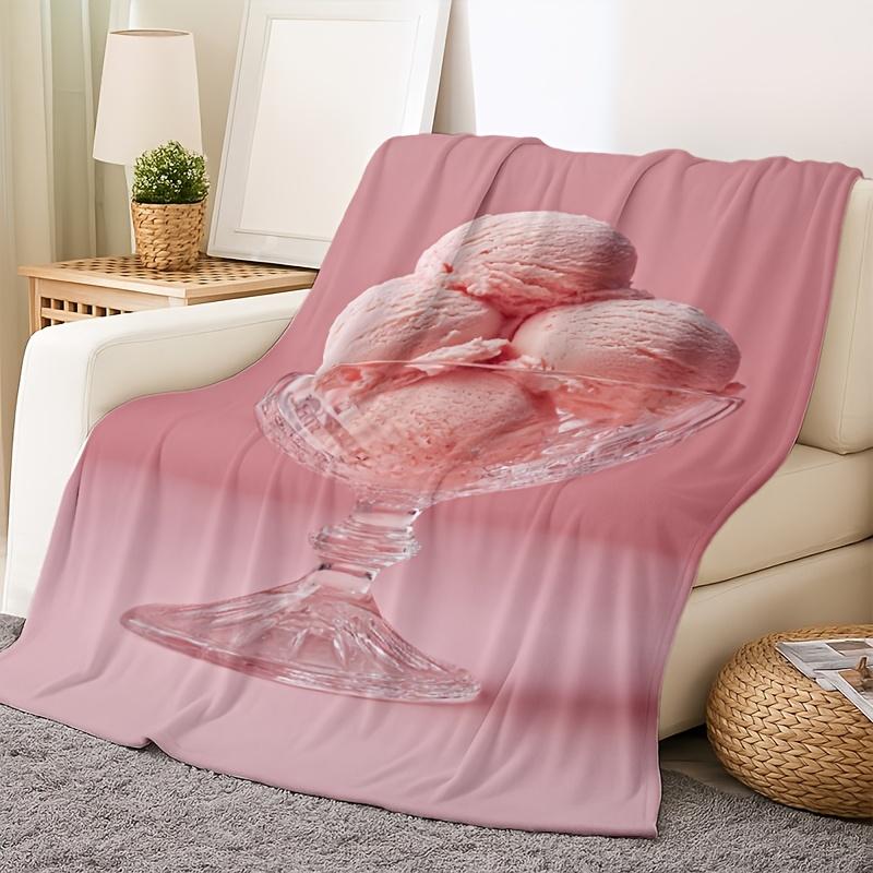 Roze ijsschep thema Flanellen bedrukt deken geschikt voor alle seizoenen geschikt voor woonkamer kantoor bank en reizen