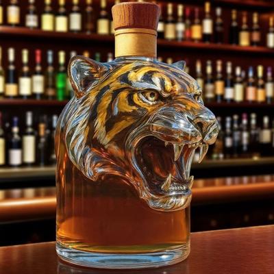 Butelka na whisky w kształcie tygrysa Dekanter 3D ze zwierzęciem 300 ml Unikalna szklana butelka na whisky Prezent dla miłośników whisky Entuzjastów zwierząt domowych