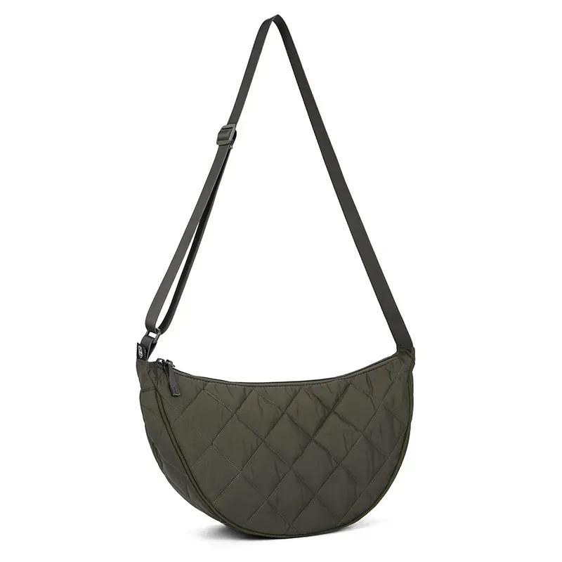 Women's Plaid Crossbody Messenger Bag Nylon Women Shoulder Bags Large Capacity Travel Half Moon Belt Bag Ladies Hobos Bag