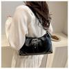 Retro Distressed Faux Leather Shoulder Bag for Women, Biker Style Rivet Pin Closure Clutch, Trendy Baguette Crossbody Handbag CLE