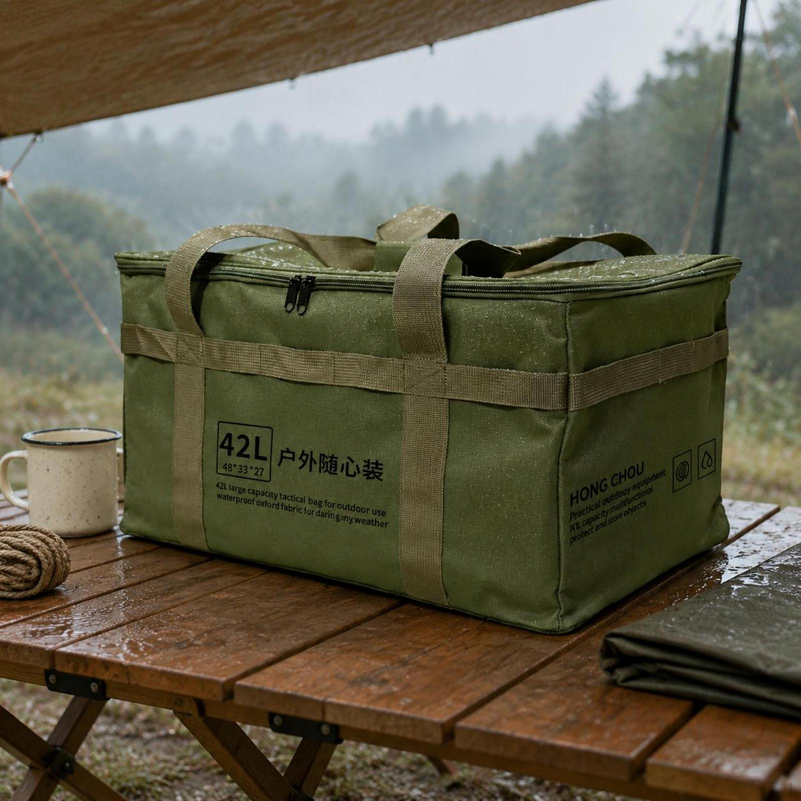 Camping Gear Tote Portable Waterproof Picnic Bag Carry for Hiking, Travel Army Green 42L Army Green 42L