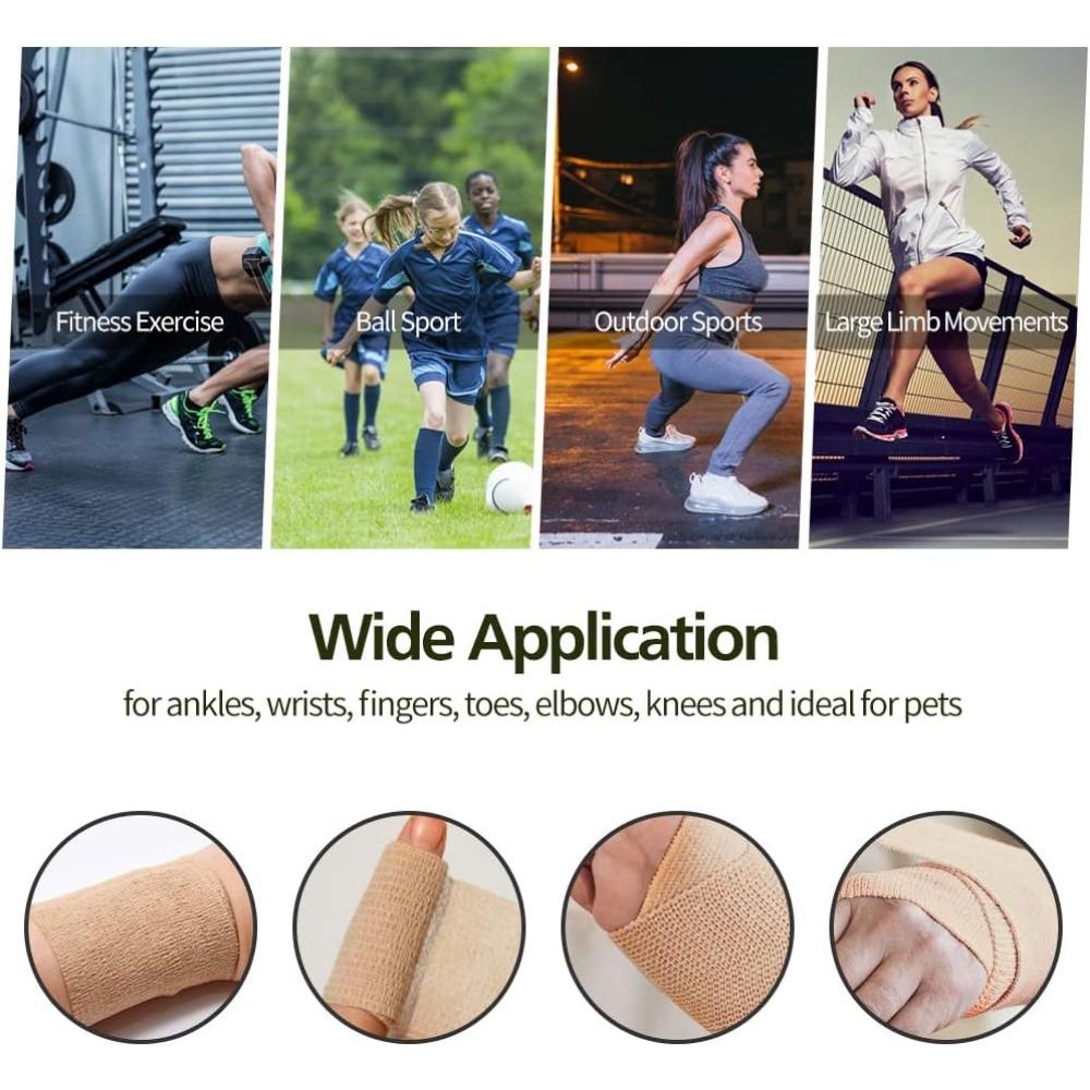 6 יחידות תחבושות דביקות עצמיות 5 ס"מ (2 אינץ'), תחבושות וטרינריות, 12 צבעים לבחירה, תחבושות דביקות עצמיות באורך 4.5 מטר (5 יארד) לספורט, פרק כף היד, הקרסול ונפיחות