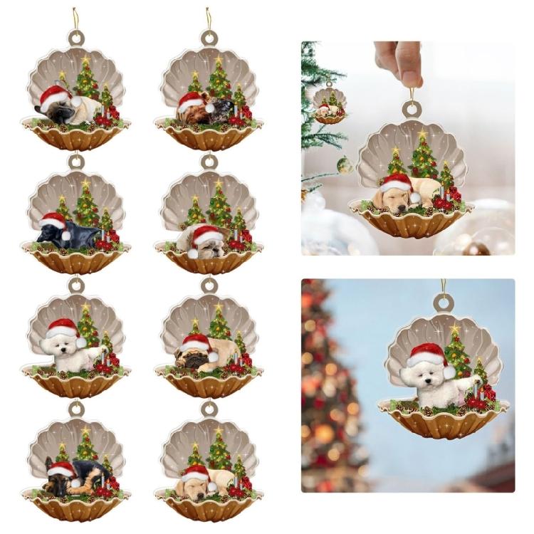 Christmas Hanging Ornaments for Car Tree Shell Sleeping Dog Acrylic Pendant