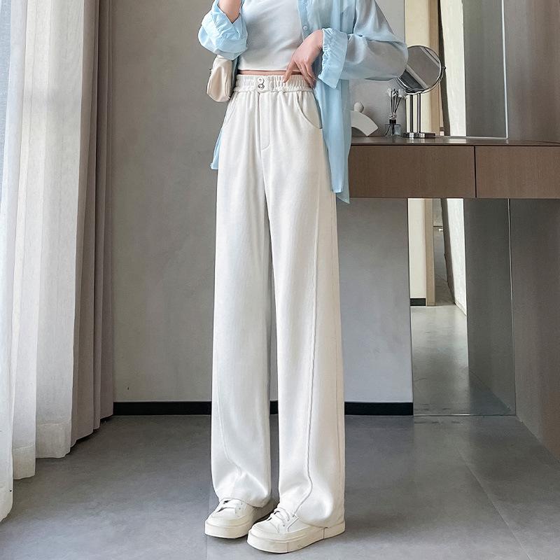 2024 Plus Size Fleece-Lined High Waist Wide Leg Pants for Women - Slimming Casual Autumn Winter Wear