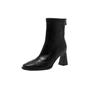 Korean version of high-heeled square-headed thin short boots women's 2025 new retro British style rear zipper thick-heeled short boots