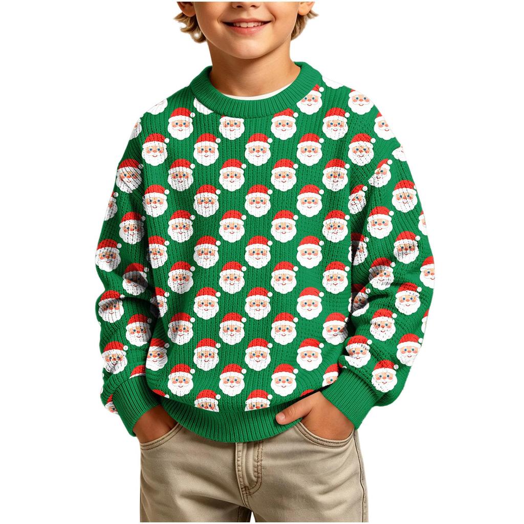 Boys Girls Christmas Print Crewneck Pullover Sweatshirt Casual Comfortable Athletic Top for Holiday