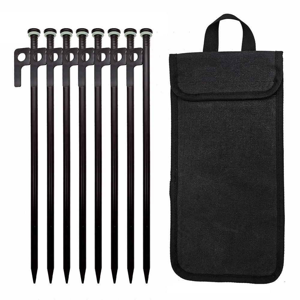 Tent Stakes Heavy Duty Metal Tent Pegs Steel Tent Stakes Fluorescent Silicone Rings Special Bag for Camping Used On Rocks