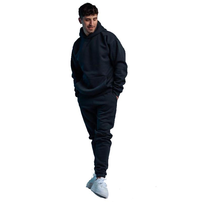 2022 Cross-Border Men's and Women's Solid Color Light Fleece Sports Hoodie Set