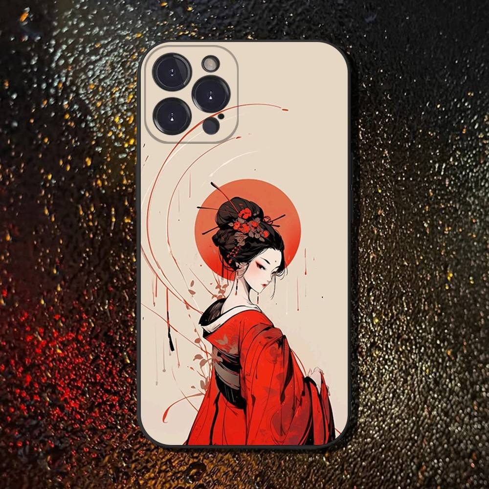 

S-Samurai travelor Geisha Phone Case For iPhone 16,15,14,13,12,11 Plus,Pro Max,XS,X,XR,SE,Mini,8,7,Soft Silicone Black Cover iPhone16plus