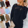 Cozy Women's Autumn Winter Fleece Sweater Tops With Elegant Lace Design For Style