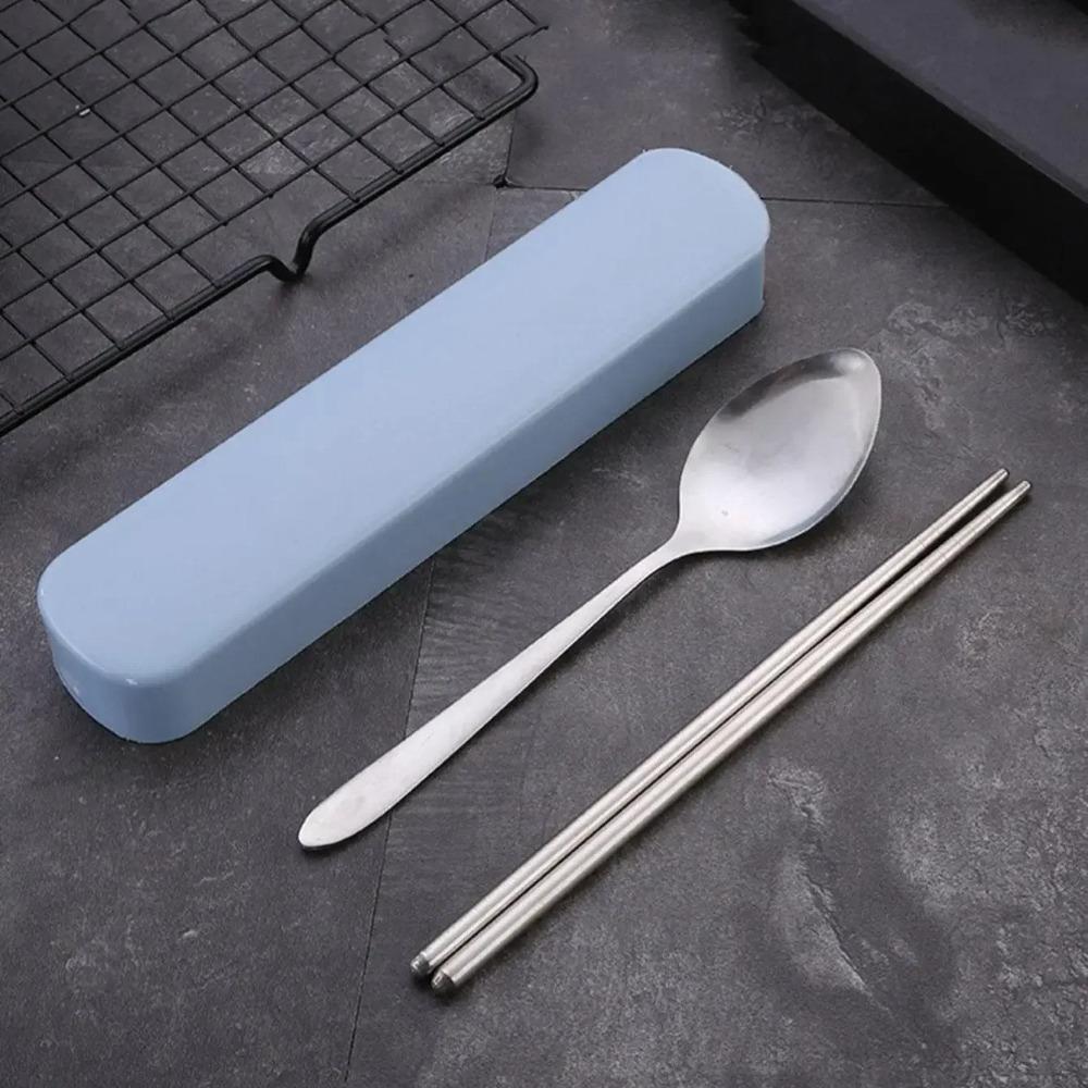 4Pcs/Set Stainless Steel Chopsticks Spoon Fork Steak Knife with Storage Case Travel Camping Cutlery Set Portable Tableware