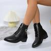 Women's Boots Fashion Classic Lace Up Ankle Boots Low Square High Heels Round Toe Autumn and Winter Casual Women's Shoes