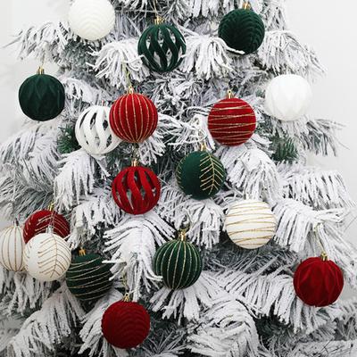 12 Pcs Velvet Christmas Balls 2.36inch Flocked Balls Christmas Tree Ornaments Plastic Balls Xmas Hanging Decoration for Indoor Holiday Decor