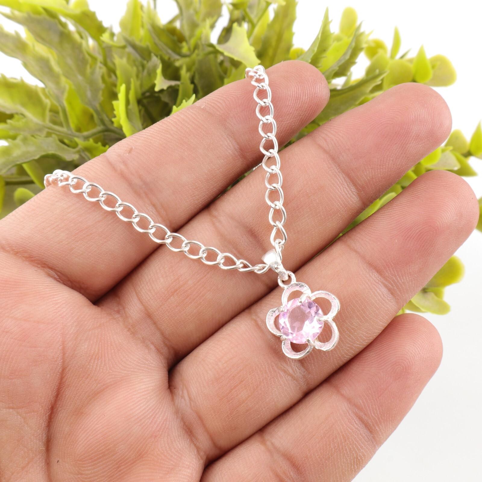 

Rare Morganite Gemstone 925 Sterling Silver Handmade Jewelry Flower Pendant 0.7 CP-27-2