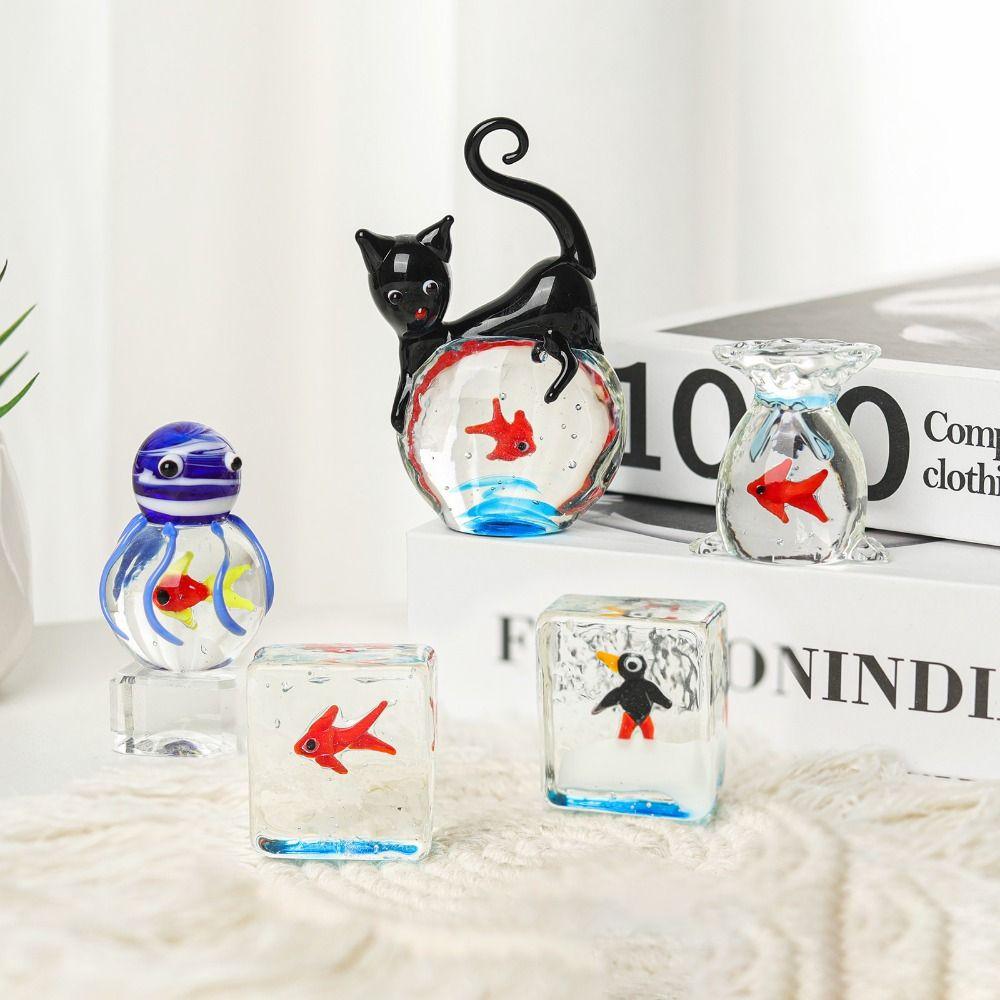 Home Decor Mini Pocket Fish Ornaments Living Room Desktop Glass Fish Black Cat Ornaments  Cute