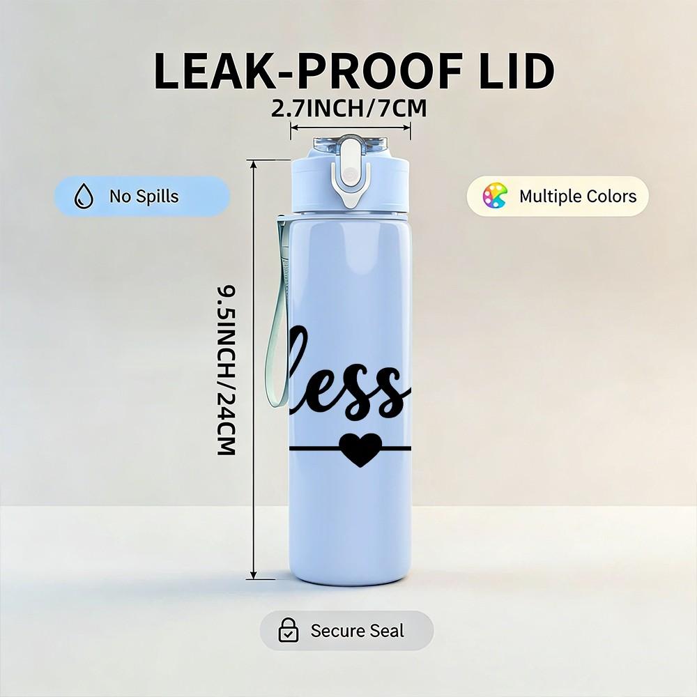 1PC Blessed Arrow Text 750ml Color Plastic Sports Water Bottle Leakproof Flip Straw Lid Suitable for Sports Office Home Use