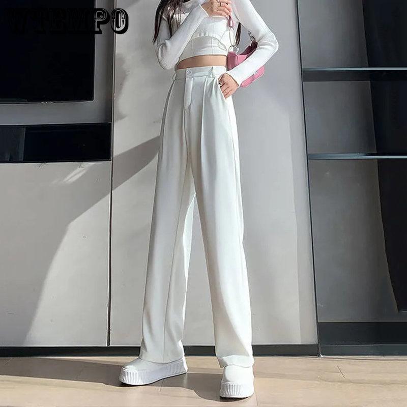 WTEMPO Casual High Waist Loose Wide Leg Pants Women Spring Fall Female Black White Suits Pants Ladies Long Trousers