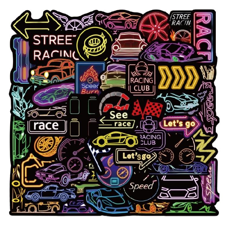 

50 Sheets Race Car Sticker Reward Sticker Decorative Label Scrapbook Sticker Luggage Sticker for Laptop Nootbook 1
