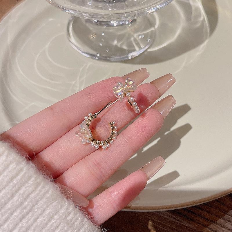 S925 Silver Bow Pearl Earrings - Trendy C-Shaped Luxury for Women