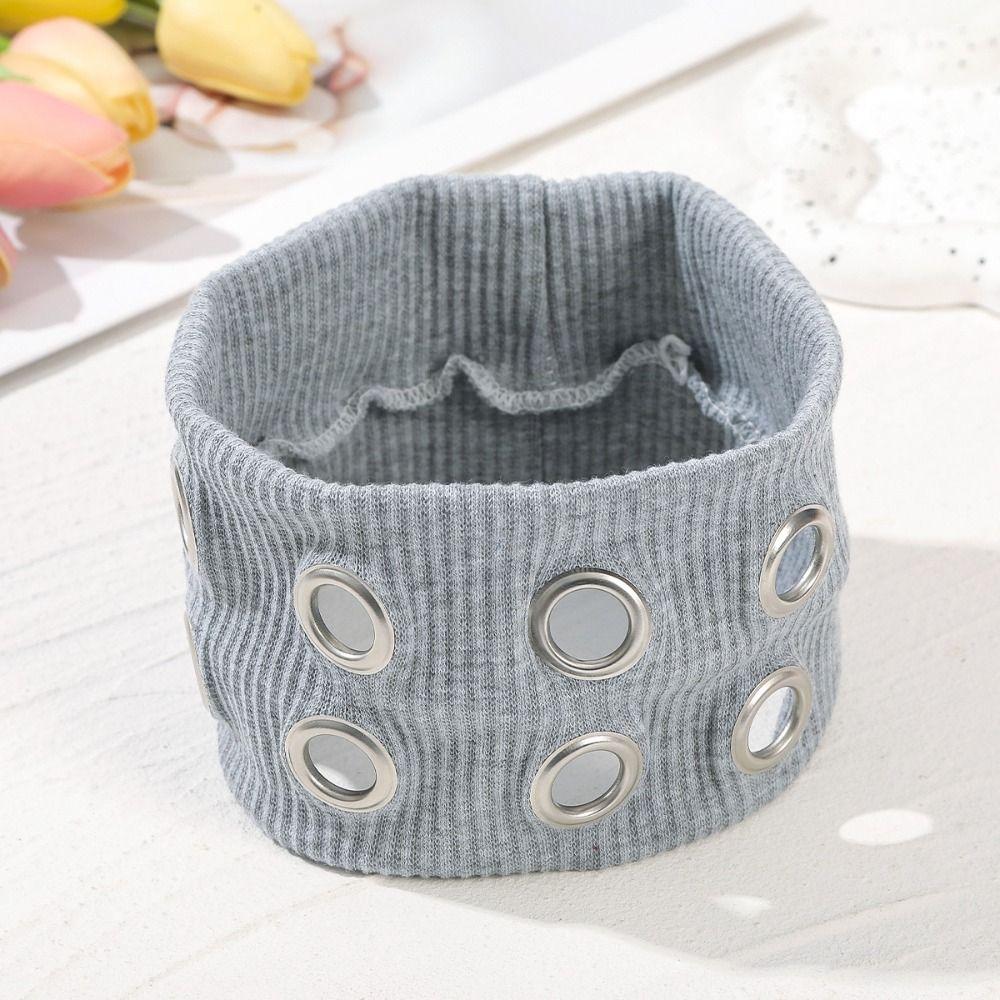 Metal Eyelets Punk Headwrap Fabric Hollowed Out Eyelets Headband Fashion Rock Head Band  Women