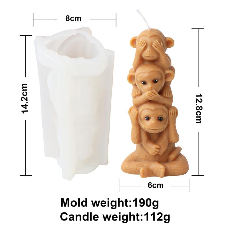 3D Cute Stacked monkey candle silicone mold lovely animalcake chocolate silicone mold rabbit tortoise bear resin silicone mold
