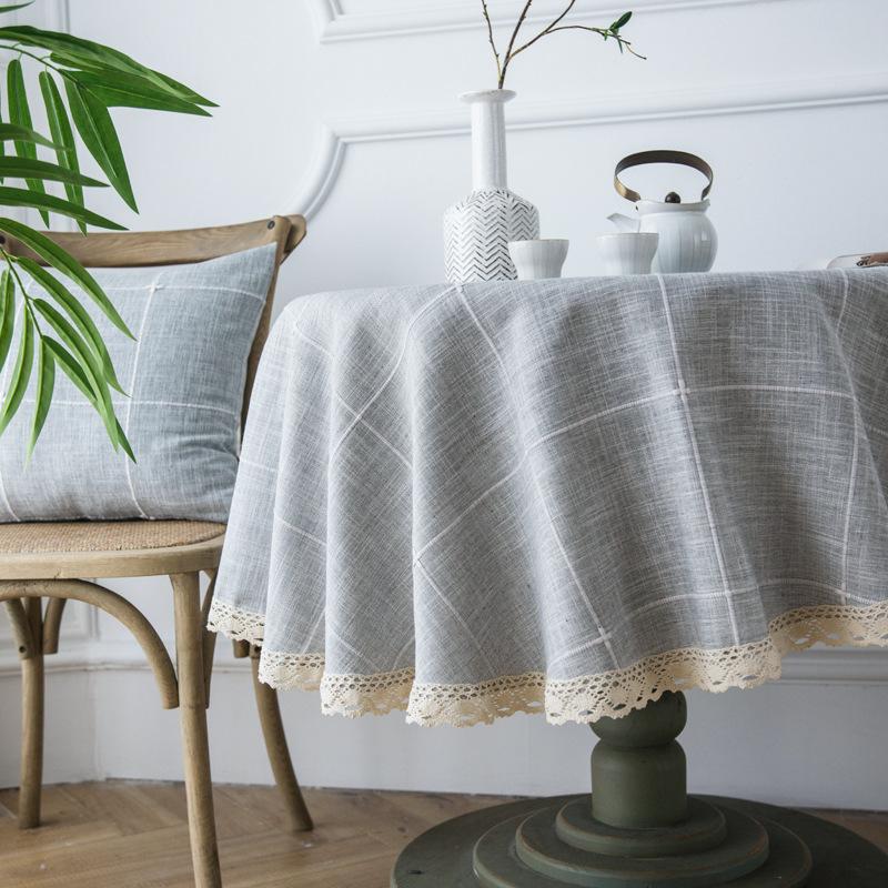 Round Tassel Plaid Tablecloth,Heavy Weight Cotton Linen Fabric Table Cover for Kitchen Dining Party Wedding  Tabletop Decoration