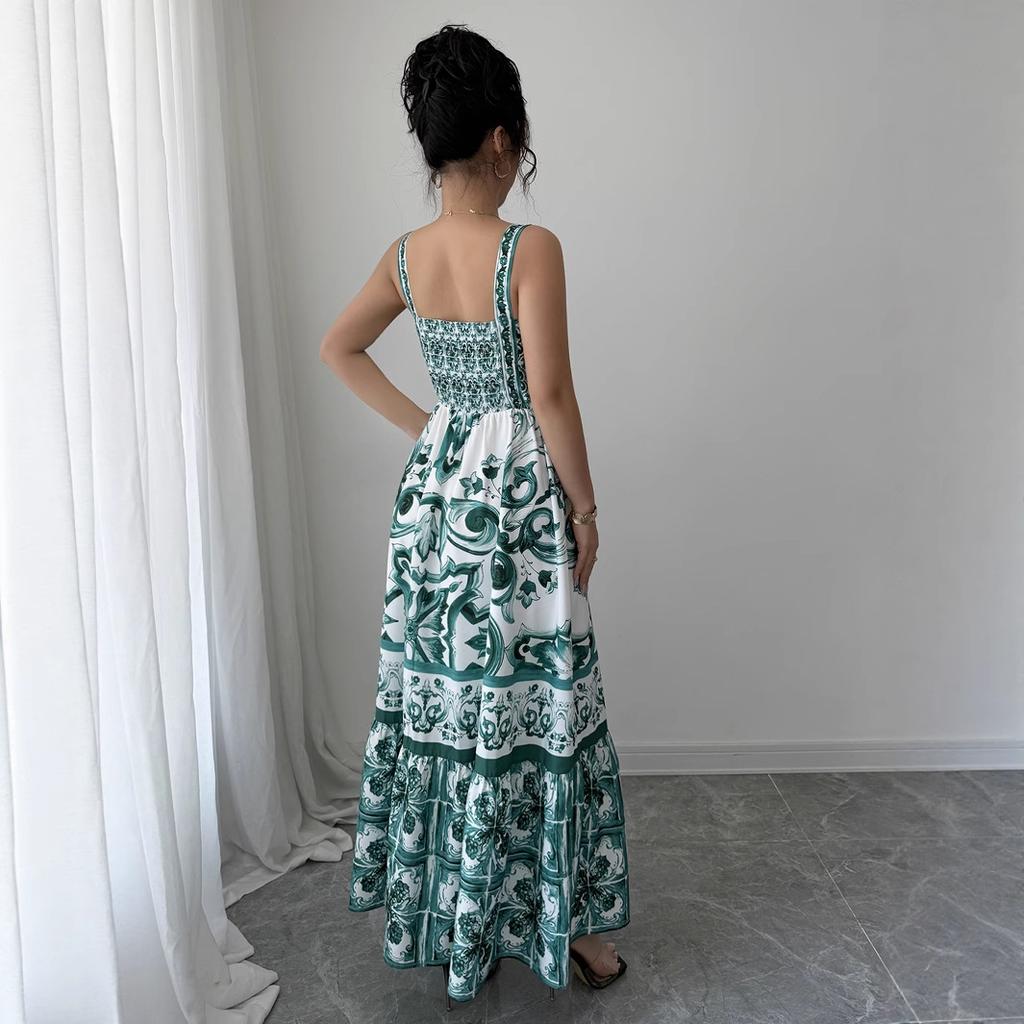 Temperament Elegant Wind Printed Halter Long Dresses Dresses Women's Spring and Summer