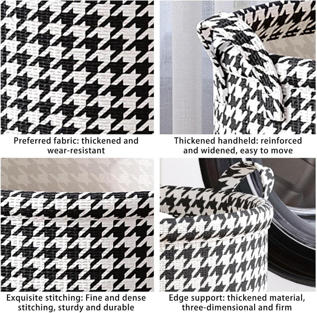 Laundry Basket with Handles Blanket Basket Storage with Houndstooth Foldable Fabric Bedroom Hamper Dirty Clothes Hamper