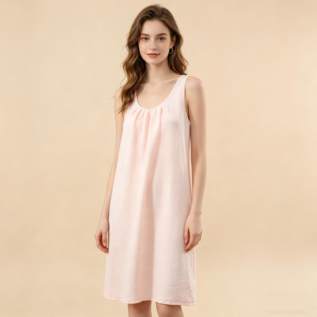 Summer Women's Yunjin Cotton Solid Color Sleeveless Cami Tank Dress Loose Fit Casual Home Nightgown Fashion Daily Outdoor Loungewear Dress