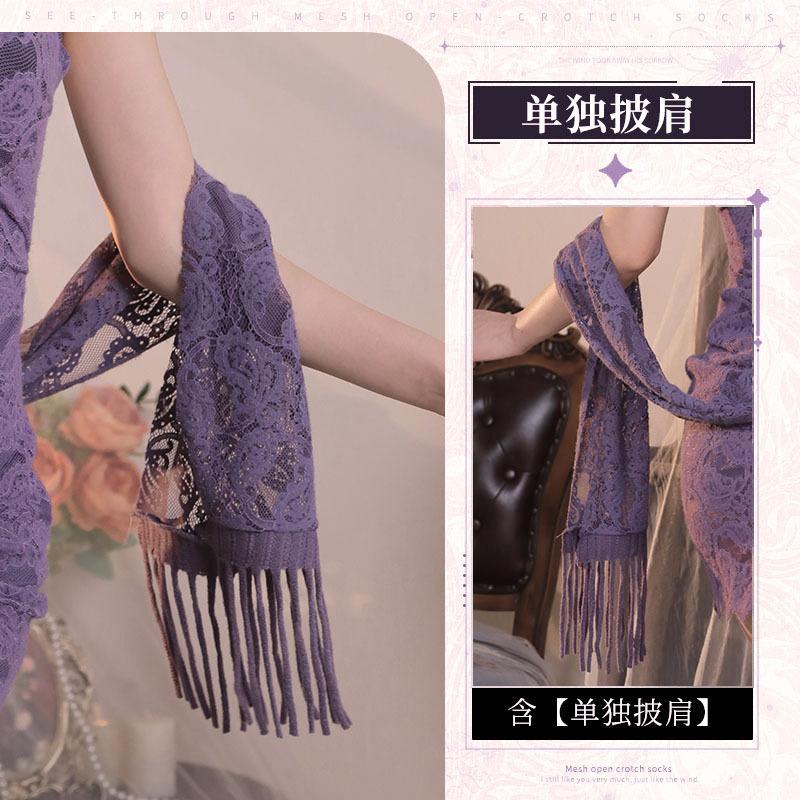 Nightclub Dress Bar Uniform Sex Underwear Spice Girl Purple Lace Hollow Cheongsam Dress