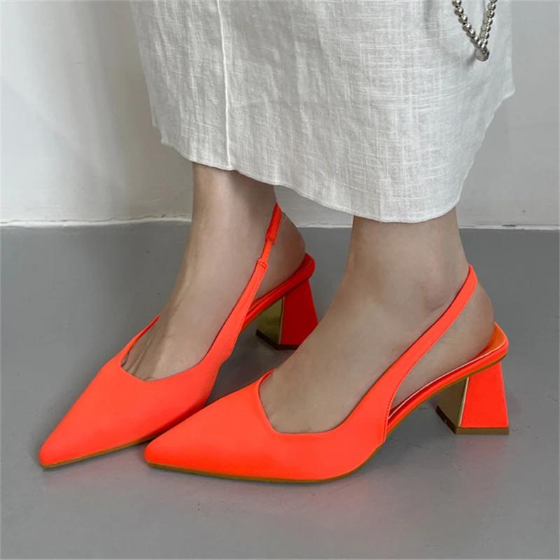 

Весенние элегантные женские босоножки с острым носком на квадратном низком каблуке, туфли для банкета и вечеринки, большой размер 43 41 оранжевый