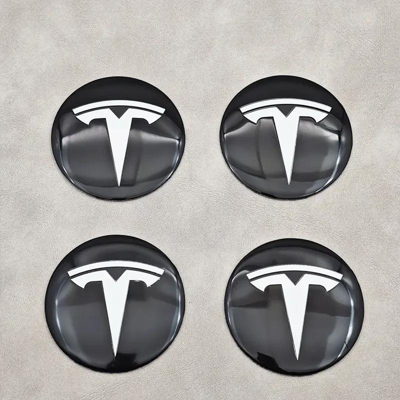 Car Sticker Tesla 4pcs 56mm Black White Tesla Cap Hub Center Cap Logo Sticker for Tesla Model 3 Y S X Personalized Car Sticker C