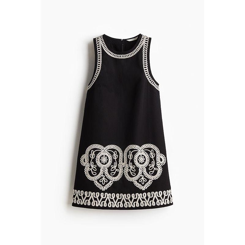 

HM Women s Clothing Dress 2025 Fall New round Neck Sleeveless Embroider Straight-leg Loose Dress 1282611 Black/White 150/76