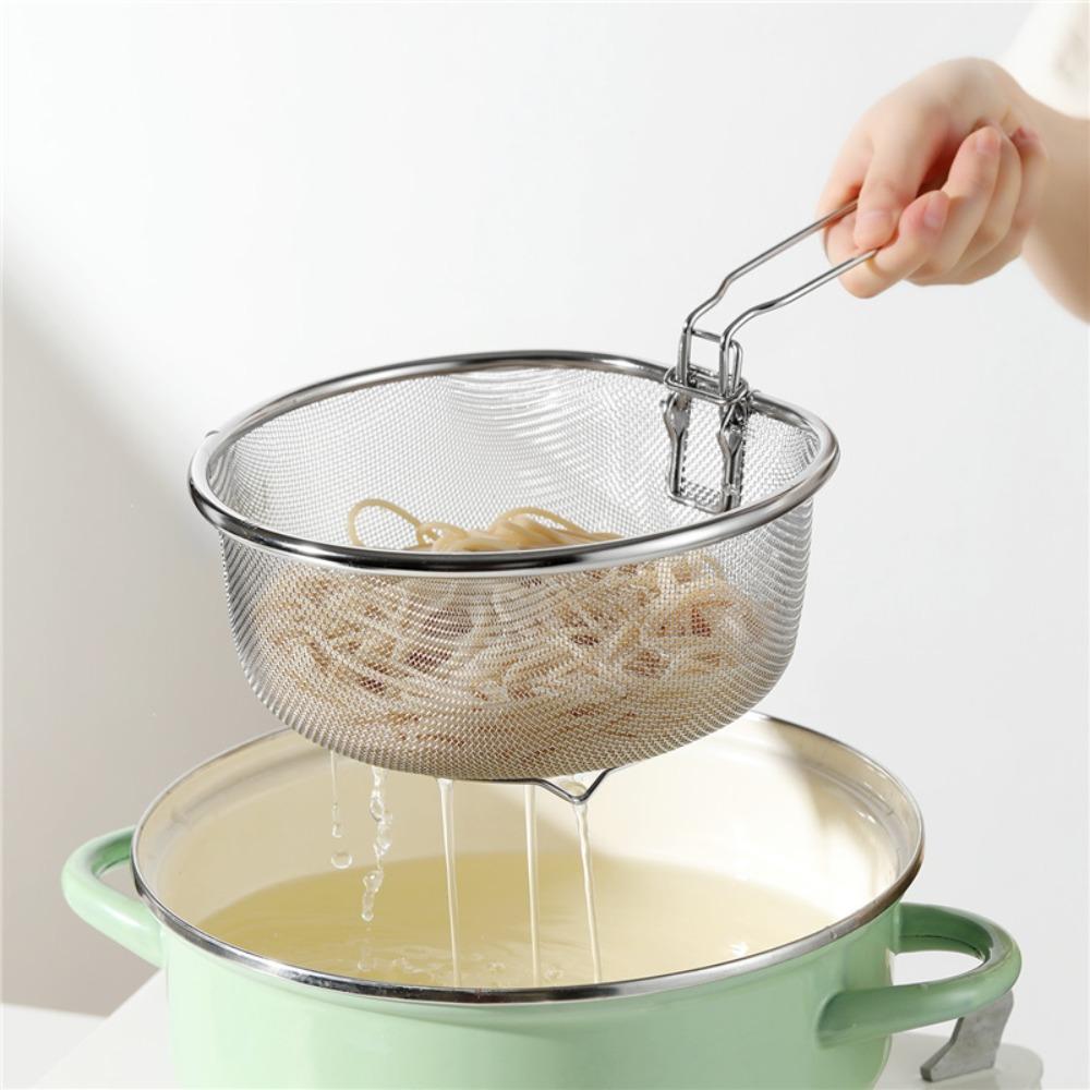 Fine Mesh 304 Stainless Steel Skimmer Wood Grain Wood Kitchen Strainer Basket Kitchen Sieve Hotpot