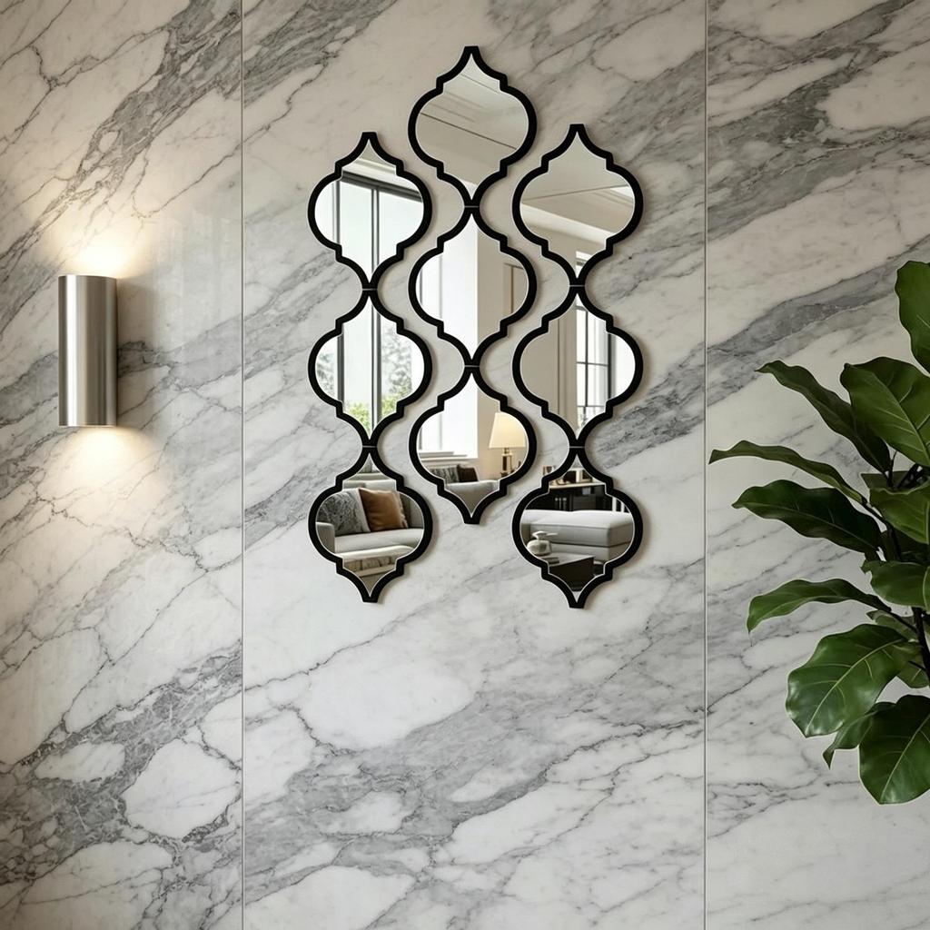 Moroccan Double-Layer 3D Acrylic Rhombus Wall Mirror Sticker for Living Room Entrance
