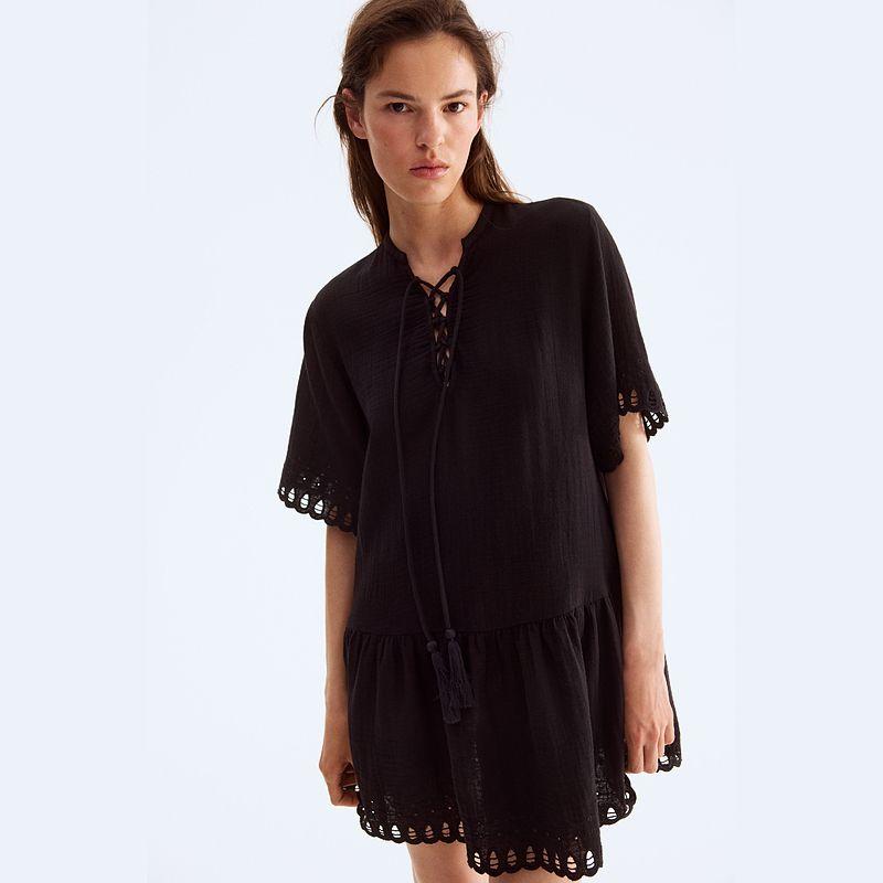 

HM Women s A- line Style Dress 2025 Summer New Arrival Chinese Collar Cotton Shirt Dress Style Dress 1293956