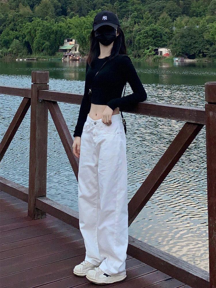 Damen 2024 High-End Weiße Straight Leg High Waist Jeans - Lockere Passform mit Ausgezeichnetem Fall