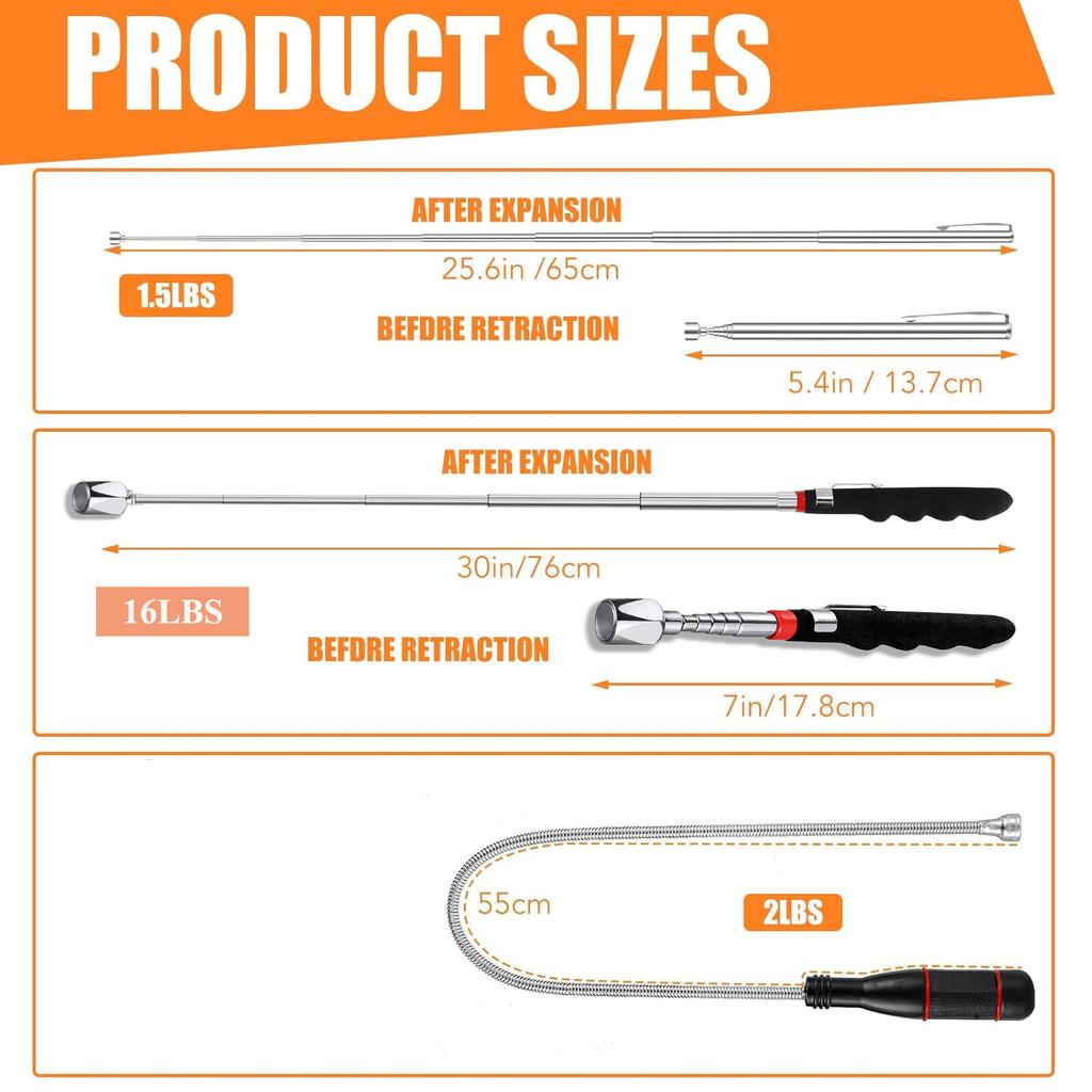 Telescoping Magnetic Pickup Tool Telescopic Strong Magnet Sticks Non-Slip Long Extendable Magnet Pickup Tools Nail Picker Upper