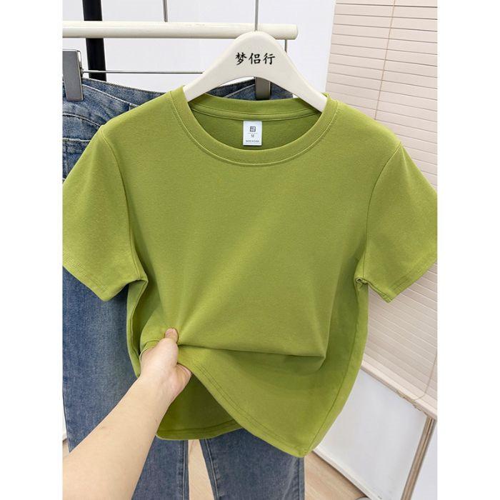 Women Plus Size Solid Color Positive-Shoulder Short Sleeve T-Shirt Summer Casual Commuter Top