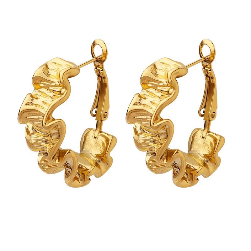Gold Plated Jewelry Earrings Women 18k Gold Plated Stainless Steel Geometric Fold Texture Huggie Earrings