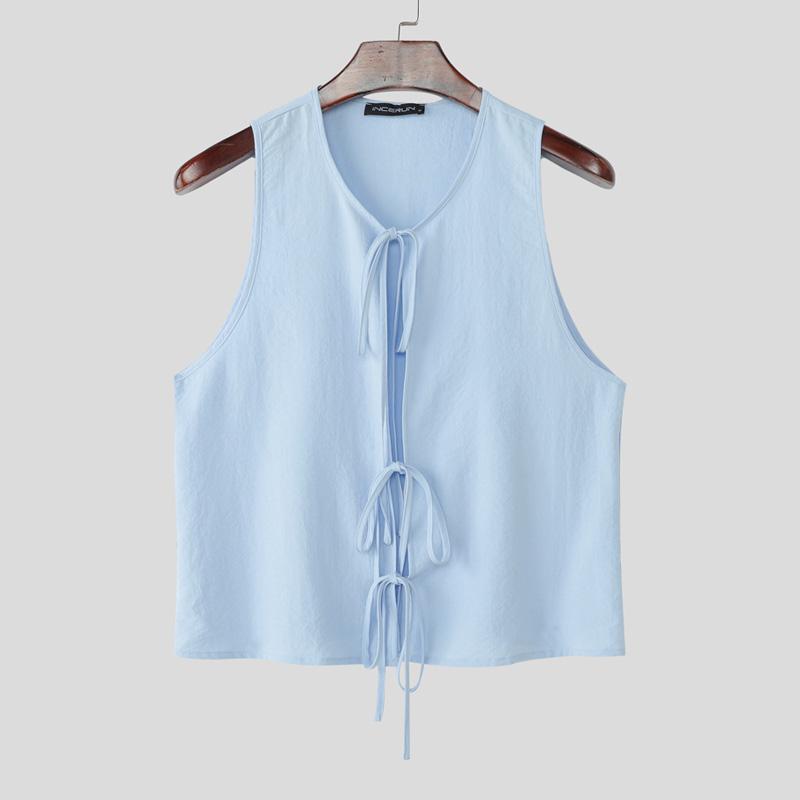 

INCERUN Летние мужские майки без рукавов с V-образным вырезом, на шнуровке и с бандажом 4XL синий