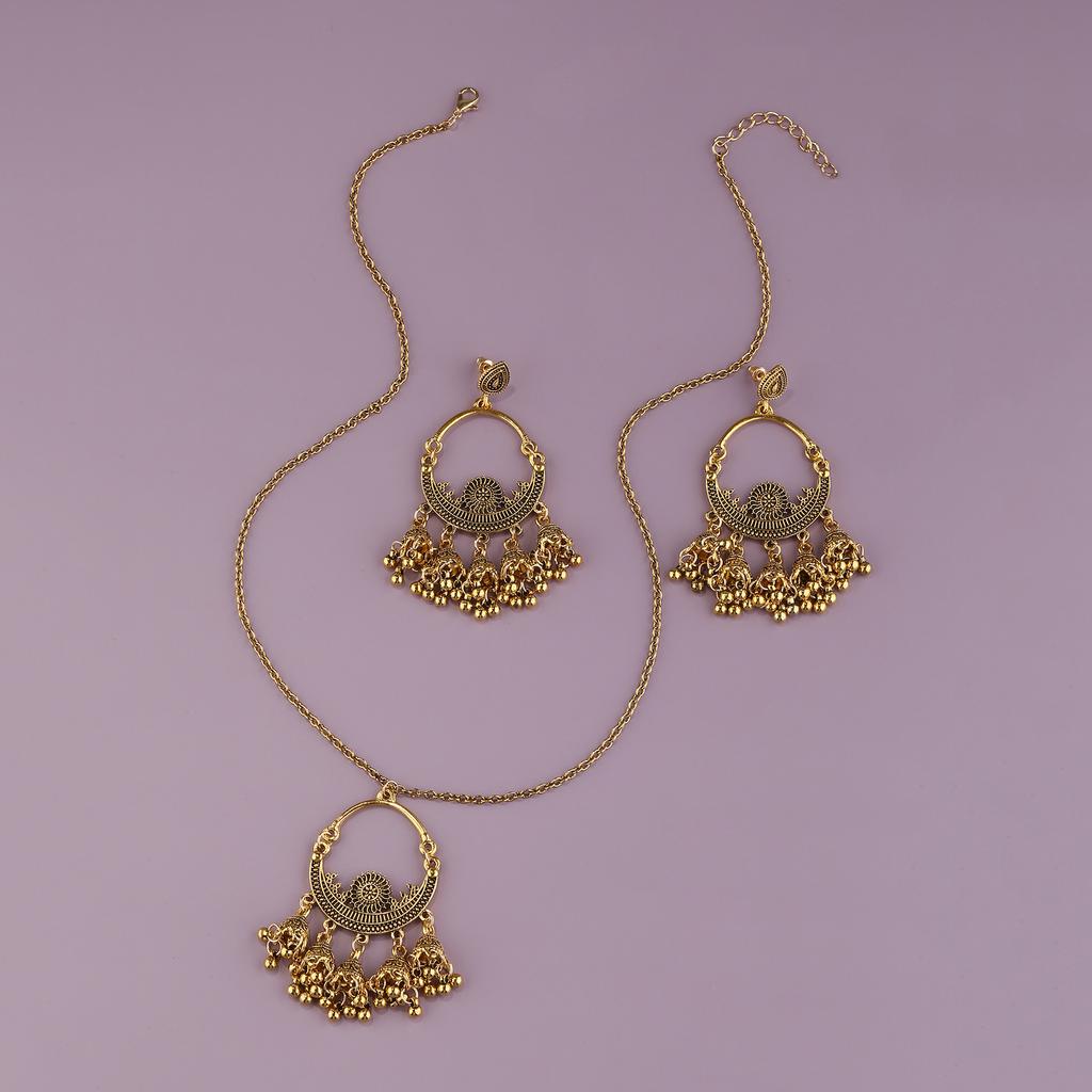 Vintage Etnisk Duskanheng Øredobber Sett For Kvinner Indisk Gypsy Rund Blomst Halskjede Retro Bryllup Zirkon Sett