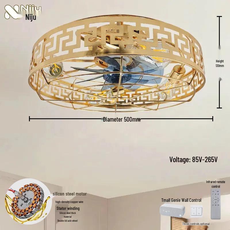 Retro Industrial Style Remote Control Ceiling Fan with Invisible Light and Wrought Iron Finish