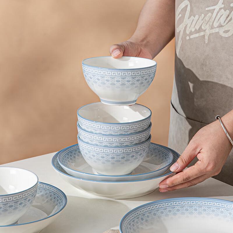 Linyen Chinese Style Underglaze Ceramic Rice Bowl Set