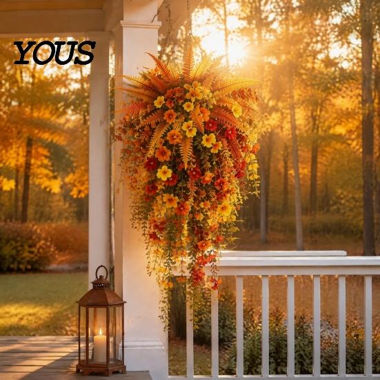Maintenance Free Decorative Plants Fall Artificial for Hanging, UV-Resistant Faux Flowers, Realistic Plastic Flowers Garden Trailing Vines Autumn