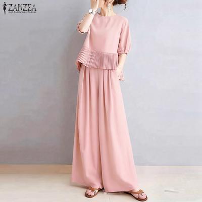Women Half Sleeve Blouse and Pants Summer Two Piece Suit Sets