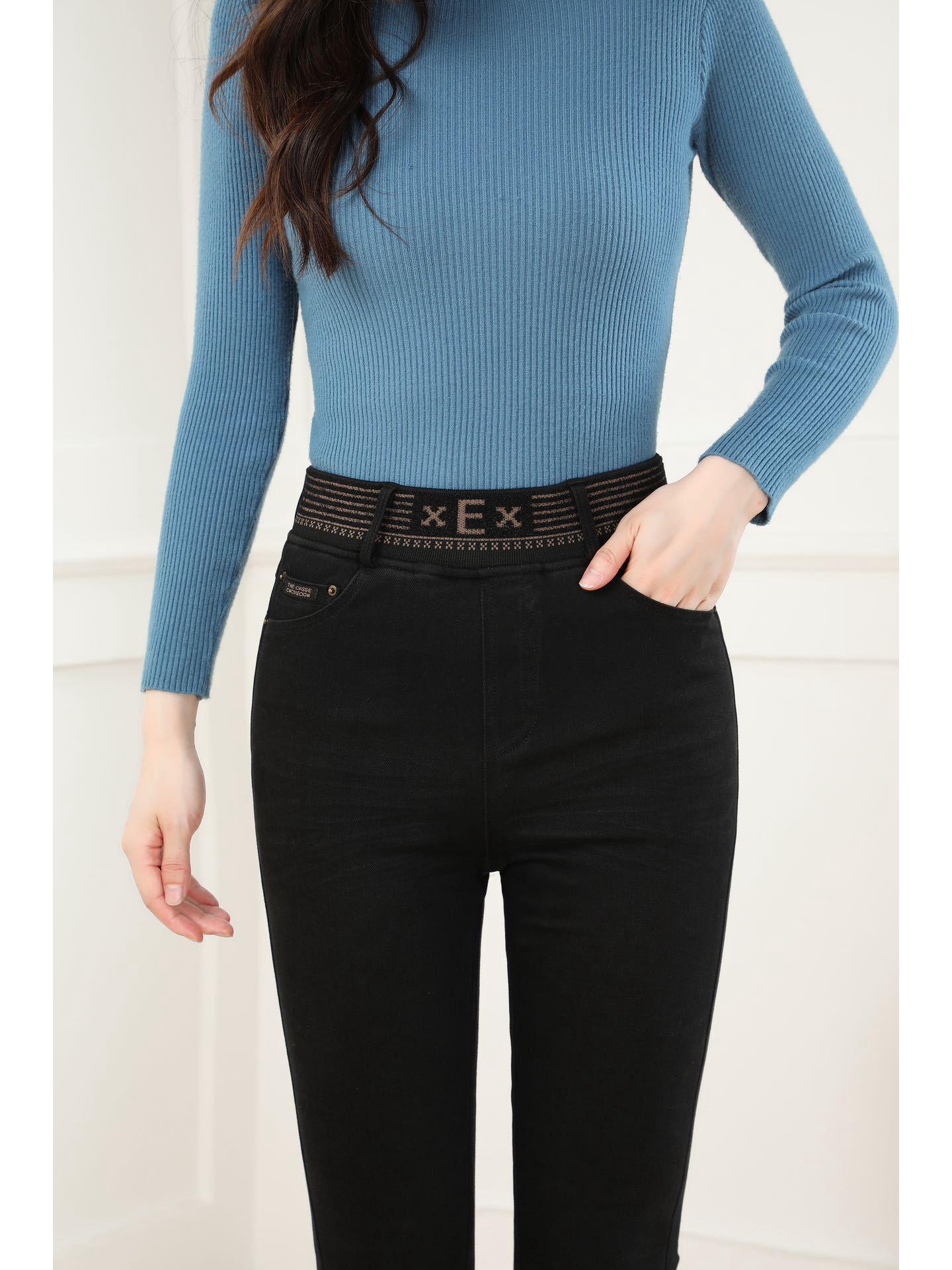 

Women s Winter Elastic Waist Knit Denim Fleece-Lined Slimming Pants XL чорний