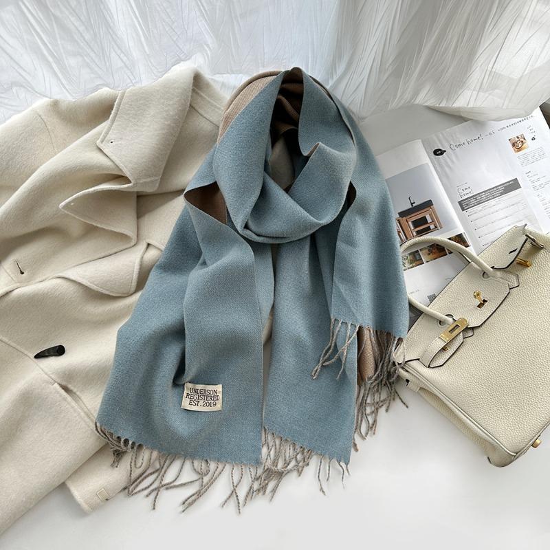 

Solid color imitation cashmere scarf women s winter thickened double-sided warm scarf cold-proof outer long shawl 60*200cm（320g）
