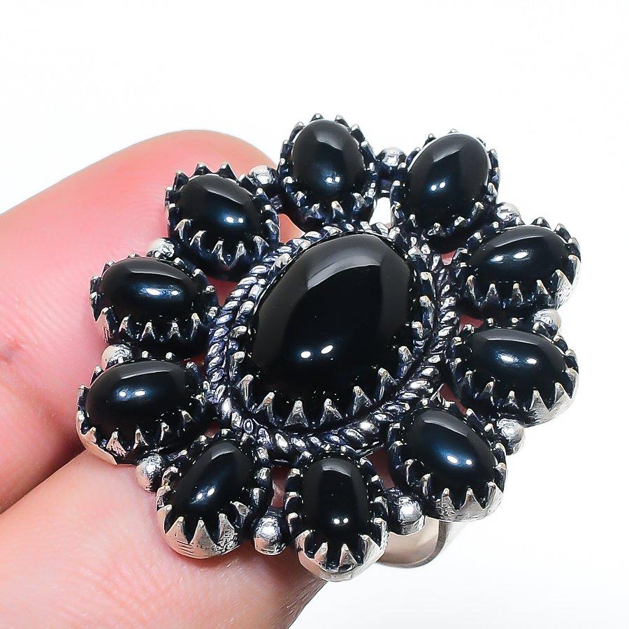 Natural Black Onyx Gemstone 925 Sterling Silver Jewelry Ring Size 8 AR-17092