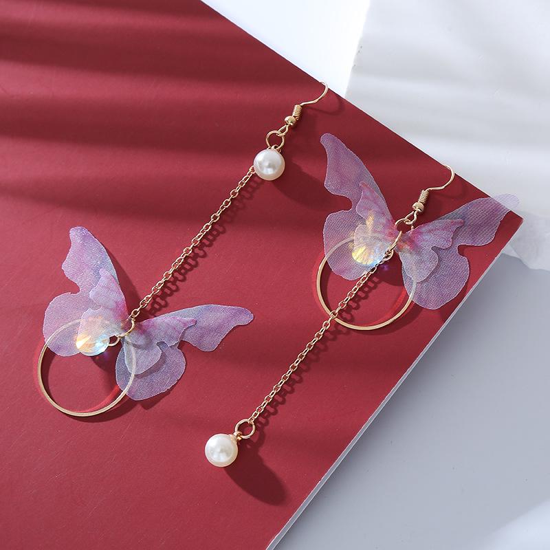 Purple Tassel Butterfly Pearl Earrings: Bold and Elegant Design